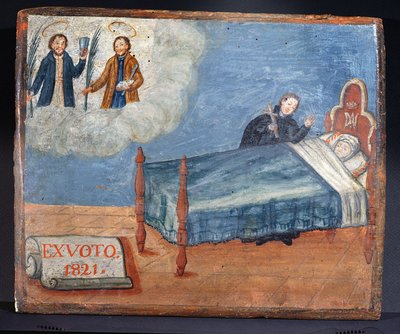 Ex Voto tillägnad SS. Cosmas och Damian i tacksamhet för helandet av en sjuk kvinna, 1821 av Spanish School