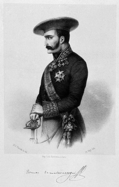 Första Carlistkriget (1833-1840): porträtt av Carlistgeneralen Tomas Zumalacarregui (1788-1835) av Spanish School