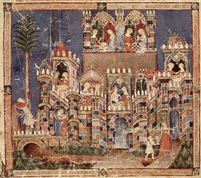 Fol.13v Spel och underhållning av trojanerna, från Codex Benito Santa Mora av Spanish School