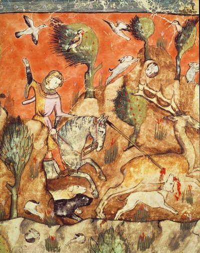 Fol.178v En jägare som jagar ett rådjur, från Codex Benito Santa Mora av Spanish School