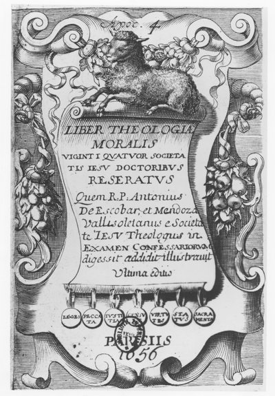 Frontispice för Liber Theologiae Moralis, av Antonio Escobar y Mendoza, 1656 av Spanish School