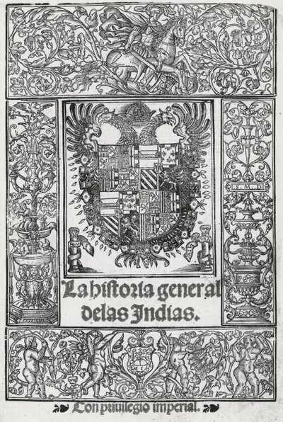 Frontispice från "The General History of the Indies" av Spanish School