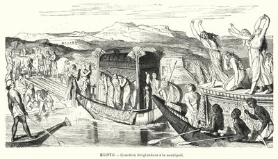 Begravningsfest på väg till en begravningsplats i det antika Egypten (litho) av Spanish School