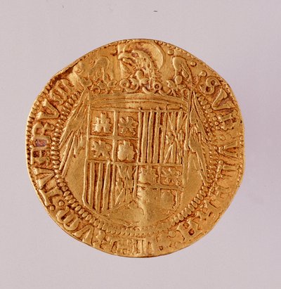 Guldmynt från Spanien: katolikernas kung Ferdinand och Isabella (Ferdinand II av Aragon och Isabella I av Kastilien). 1474-1516 Diam. 2,7 cm Neapel, museo archeologico av Spanish School