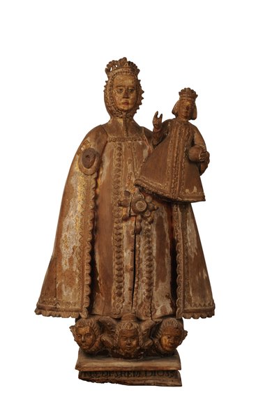Lövträsnideri av Madonna och barn, spansk kolonial (lövträ) av Spanish School