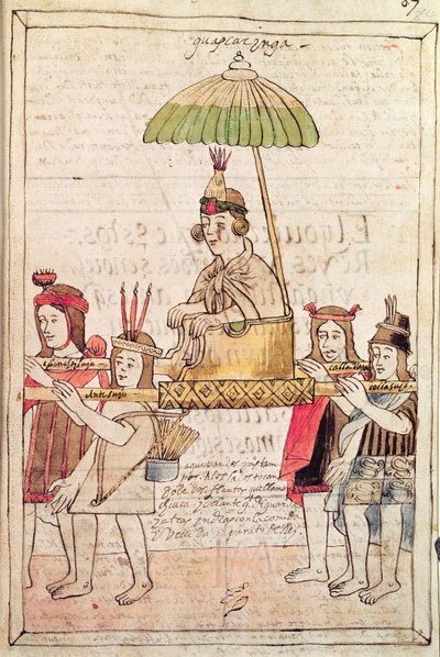 Illustration av Huascar Inca från "Historia y Genealogia Real de los Reyes Incas del Peru, de sus hechos, costumbres, trajes y manera de Gobierno", känd som Codice Murua (pergament) av Spanish School