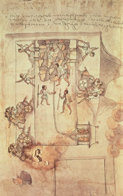 Indiska slavar lägger grunden till katedralen i Mexico City, ca 1522 av Spanish School