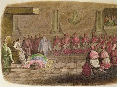 Japanska ambassadörer lutar sig ner för påven Gregorius XIII:s fötter 1585 av Spanish School