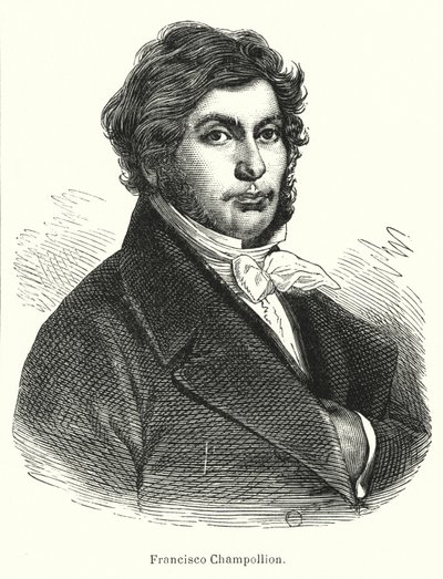 Jean-Francois Champollion, fransk forskare, filolog och dechiffrera av forntida egyptiska hieroglyfer (litho) av Spanish School