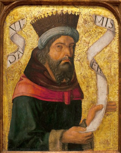 King David - Anonym målning av en spansk mästare, olja och guld på trä, cirka 1500 (Kung David, av en spansk okänd mästare, olja på panel av Spanish School