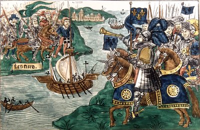 Kung Ludvig IX (1214-70) och korsfararna anlände till Kartago 1270 (vellum) av Spanish School