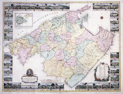 Karta över ön Mallorca, 1785 av Spanish School