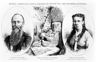 Mexiko - Ruinerna av den antika befolkningen i Chichen Itza, nära Merida, Yucatan, illustration från La Ilustracion Espanola y Americana 1877 av Spanish School