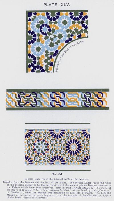 Mosaik Dado runt moskéns innerväggar (färg litho) av Spanish School