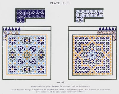 Mosaik Dados på pelare mellan fönstren, Hall of Ambassadors (färg litho) av Spanish School