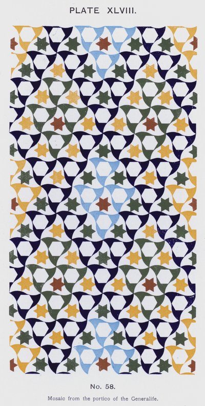 Mosaik från portiken i Generalife (färg litho) av Spanish School