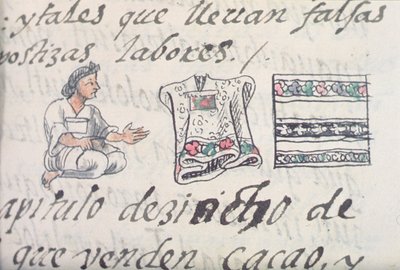 Fru Palat. 218-220 Bok IX En aztekisk köpman som säljer kappor, från den florentinska kodeksen av Bernardino de Sahagun, ca 1540-85 av Spanish School