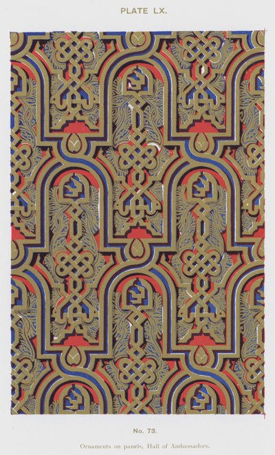 Ornament på paneler, Hall of Ambassadors (färg litho) av Spanish School
