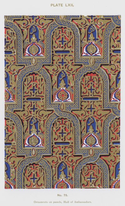 Ornament på paneler, Hall of Ambassadors (färg litho) av Spanish School