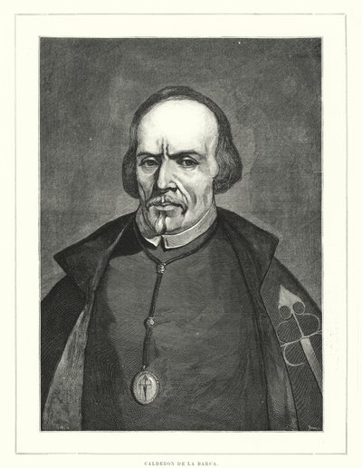 Pedro Calderon de la Barca, spansk soldat, präst och författare (litho) av Spanish School