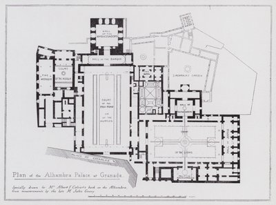 Plan över Alhambra-palatset i Granada (litho) av Spanish School