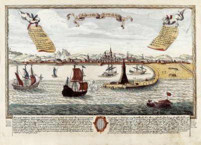 Barcelonas hamn, sent 1700-tal (gravyr) av Spanish School