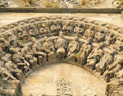 Portal tympanon i San Martin-kyrkan, Noia (detalj) av Spanish School