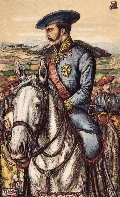 Porträtt av Tomas Zumalacarregui (1788-1835), en militärmedlem i Carlistarmén under första kriget (1833-1840) (litografi) av Spanish School