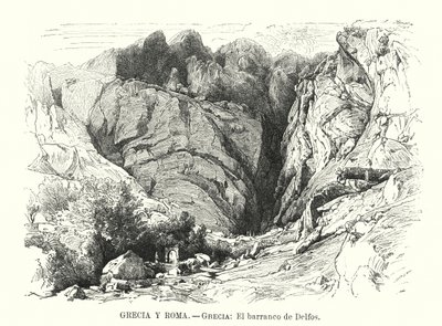 Ravinen i Delphi, Grekland (litho) av Spanish School