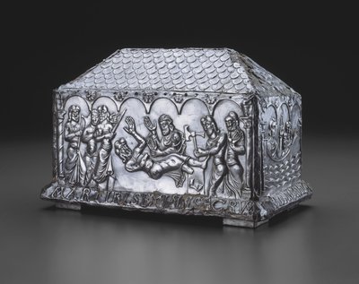Relikvieskrin av Saints Adrian och Natalia, ca 1150 (silver & ekkärna) av Spanish School