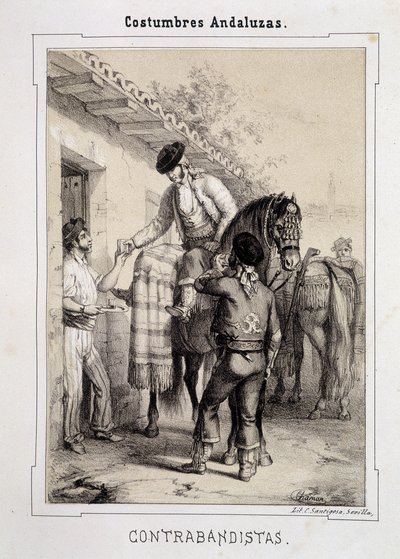 Smugglare, "" Andalusian Costumes"" av D Antonio Chaman av Spanish School