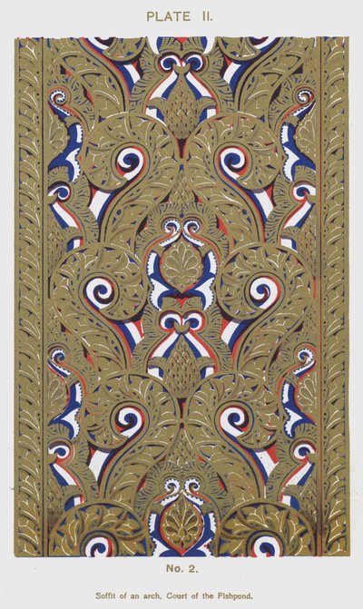 Soffit av en båge, Court of the Fishpond (färg litho) av Spanish School