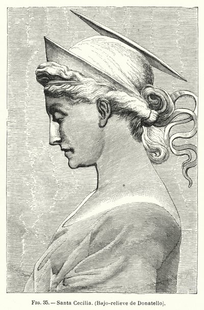 St Cecilia, basrelief av Donatello (litho) av Spanish School
