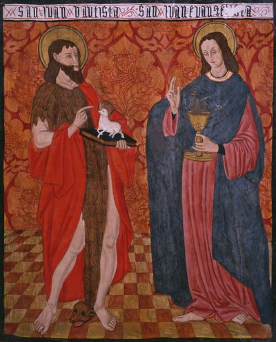 Johannes döparen och Johannes evangelisten, panel från kyrkan San Andres of Tortura, sent 1400-tal - början av 1500-talet (målat trä) av Spanish School