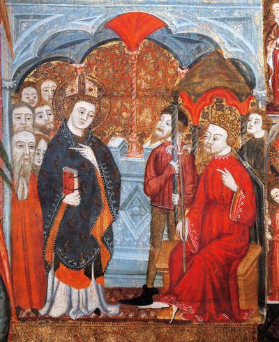St Lazarus tar emot de första kristna i Marseille i närvaro av kungen av Provence av Spanish School