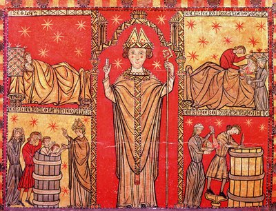 St. Nicholas of Bari (tempera på panel) av Spanish School