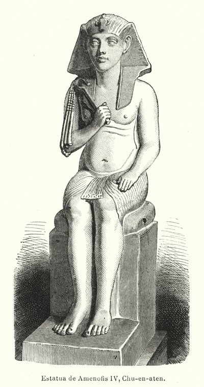 Staty av den forntida egyptiske farao Amenhotep IV (Akhenaten) (litho) av Spanish School