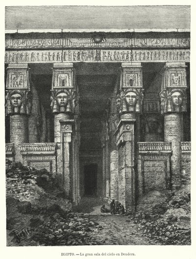 Hathors tempel, Dendera, Egypten (litho) av Spanish School