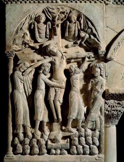 Nedstigningen från korset, Master of Saint Dominic of Silos (1100-talet). Relief på sten av Spanish School