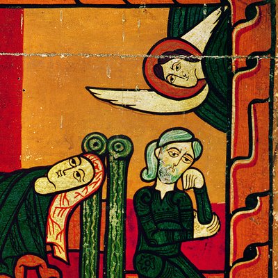 Födelsekyrkan, sidopanel från en altartavla, katalanska (olja på träpanel) (detalj av 168111) av Spanish School