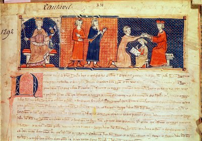 Feodalherren som predikar inför kungen av Mallorca, James I (1207-76) från Capbreu de Clayra et de Millas, 1292 av Spanish School