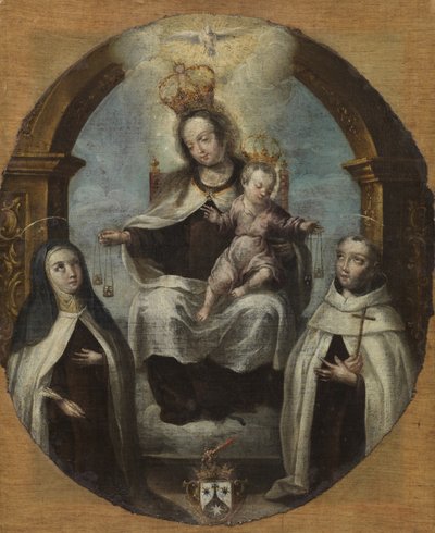 Jungfru och barn mellan Saint Claire och Saint Dominic, c.1700 av Spanish School