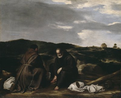Två munkar i ett landskap, c.1645 av Spanish or Italian School