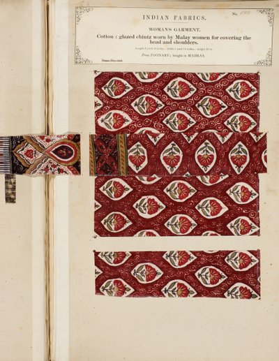 Bomullsglaserat chintzprov från Poonary, köpt i Madras, från The Collection of the Textile Manufacturers of India, av John Forbes Watson, publicerad 1866 av Sri Lankan School