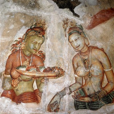Utsikt över pigan (fresk av lejonklippan, 500-talet) av Sri Lankan School