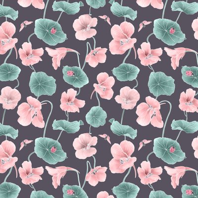 Nasturtium hjältemönster färgskala 1, 2020 (grafitpenna  digital) av Stacy Hsu