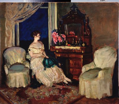 部屋の中 - スタニスラフ・ユリアノビッチ・ジュコフスキー（ジュコフスキー）（1873-1944）による絵画、キャンバスに油彩スウェーデン語 av Stanislav Joulianovitch Joukovski