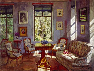 Vardagsrummet i Manor House Rozhdestveno, 1916 av Stanislav Julianovic Zukovskij