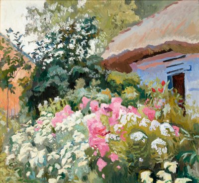 Blommor framför en stuga av Stanislaw Kamocki