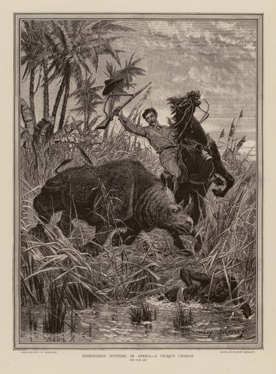 Noshörningsjakt i Afrika (gravyr) av Stanley (after) Berkeley